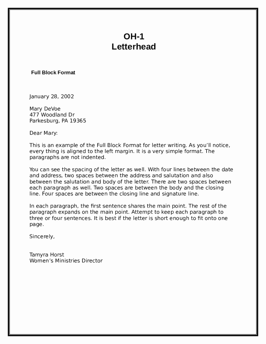 Formal Letter Heading Example Lovely 5 Block Letter formats Word Excel Templates