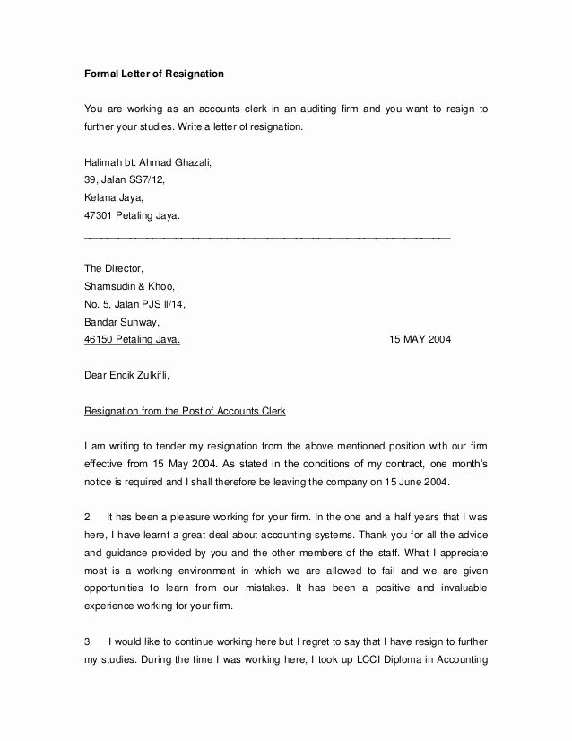 Formal Letters Of Resignation Lovely formal Letter Of Resignation