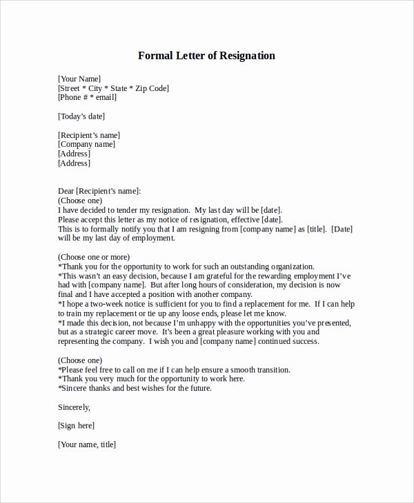 Formal Resignation Letter Samples New 17 Letter Of Resignation Samples Pdf Word Apple Pages