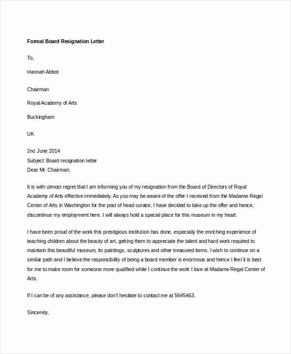 Formal Resignation Letter Samples Unique 14 formal Resignation Letters Free Sample Example