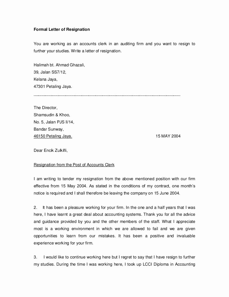 Formal Resignation Letters Sample Fresh formal Letter Of Resignation
