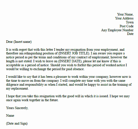 Formal Resignation Letters Sample Luxury formal Resignation Letter with Unknown Notice Learnist