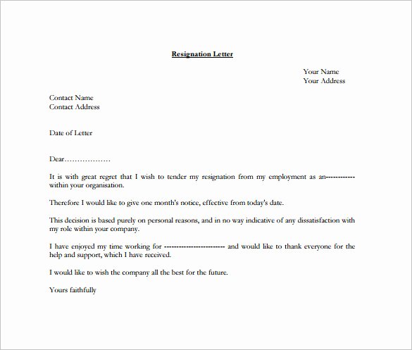 Formal Resignation Letters Sample New 12 formal Resignation Letter Template Free Word Excel
