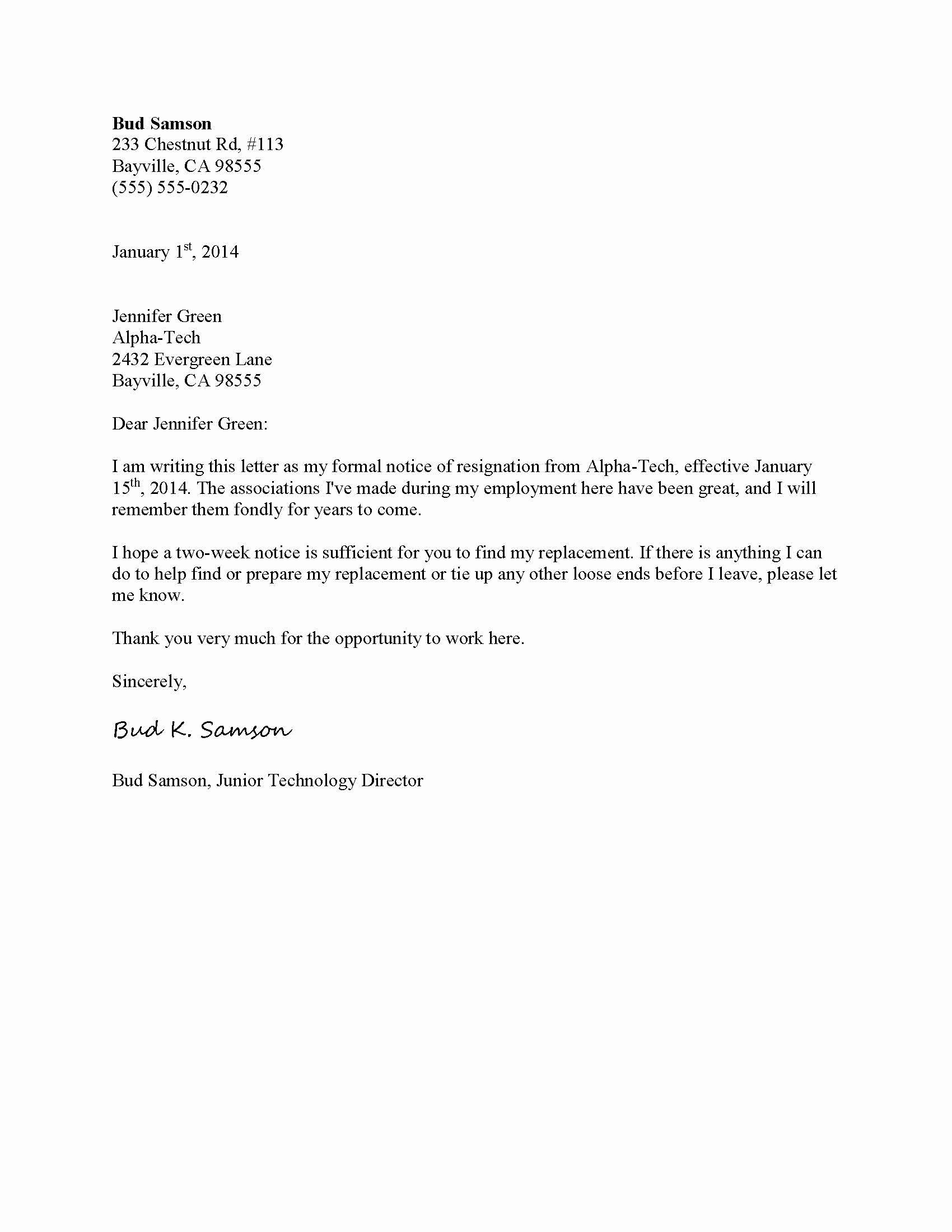 Formal Resignation Letters Sample Unique Letter Templates