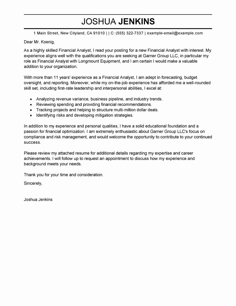 Format for Letter Of Interest Unique Business Analyst Cover Letter Examples