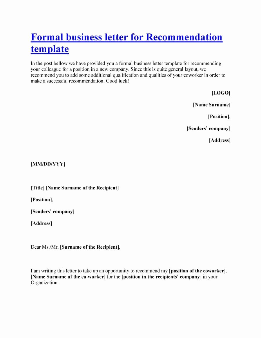 Formats for Letters Of Recommendation Elegant 43 Free Letter Of Re Mendation Templates &amp; Samples