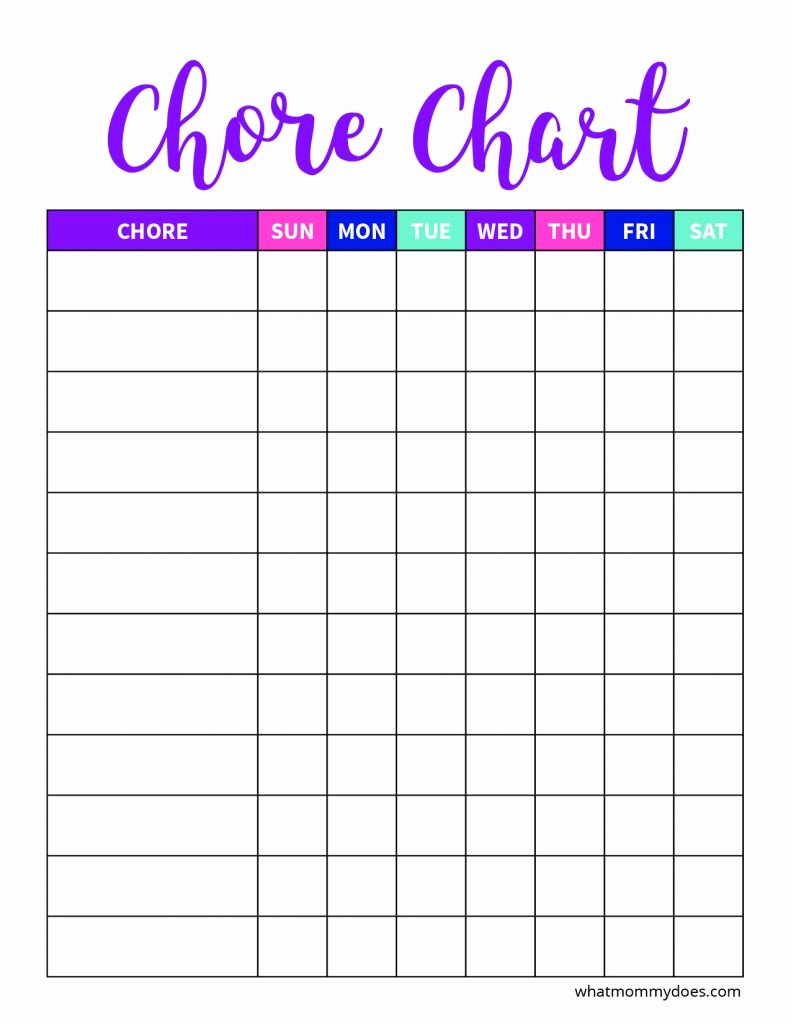 Free Blank Chart Templates Fresh Free Blank Printable Weekly Chore Chart Template for Kids