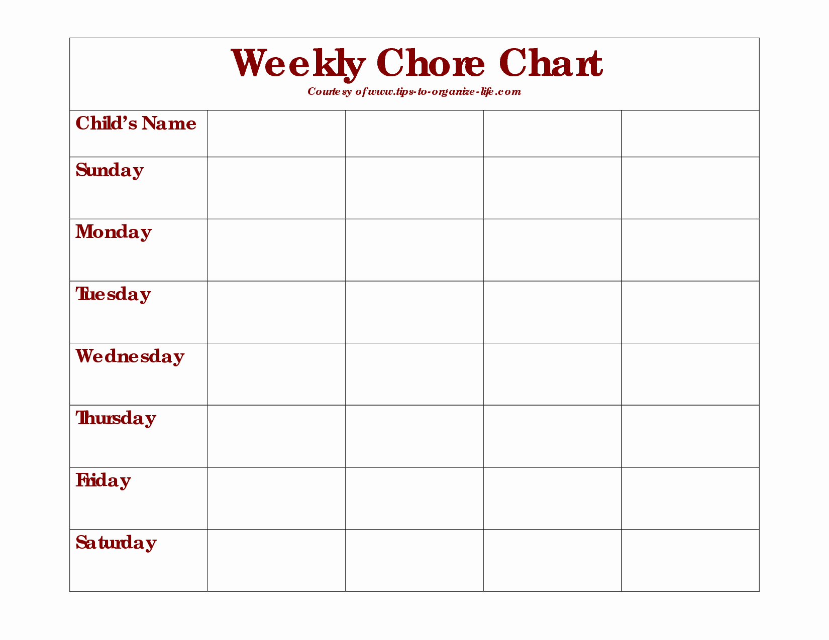 Free Blank Chart Templates Unique Weekly Chore Chart