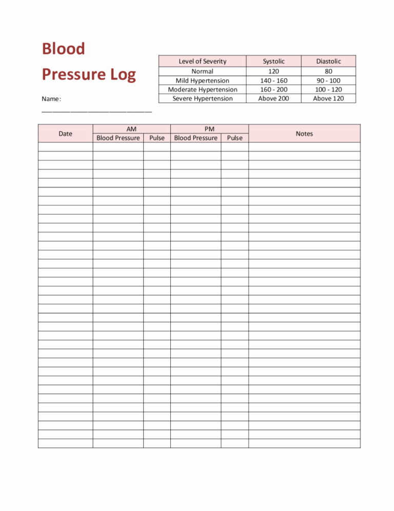 Free Blood Pressure Log Best Of 5 Blood Pressure Log Templates Word Excel Templates