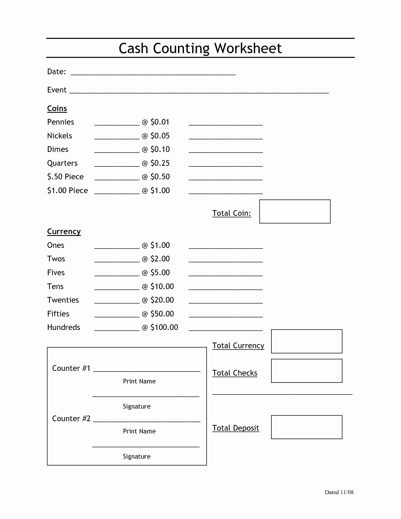 Free Church forms Printable Elegant Church Fering Counting form