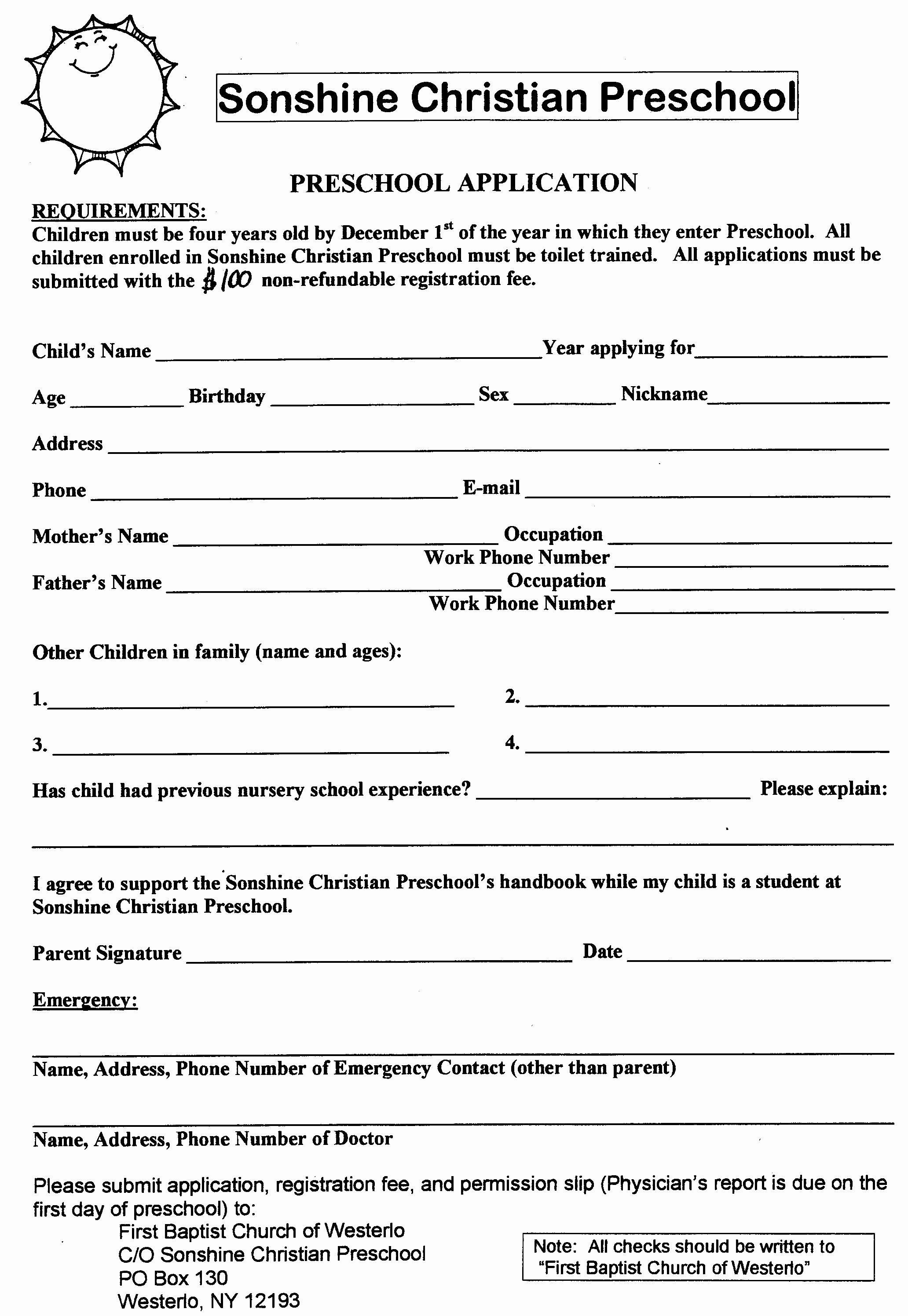 Free Church forms Printable Fresh Printable Daycare Applications