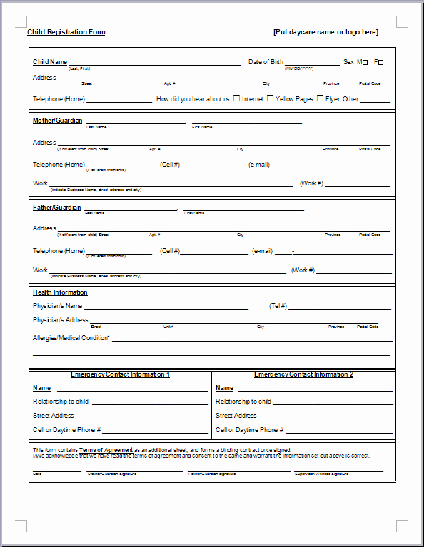 Free Church forms Printable Unique Daycare forms Templates Daycare forms and Templates Parent