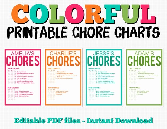 Free Customizable Chore Chart New Colorful Customizable Chore Chart Pack Instant Download