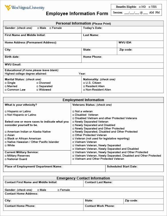 Free Employee Information Sheet Template Lovely Employee form Template