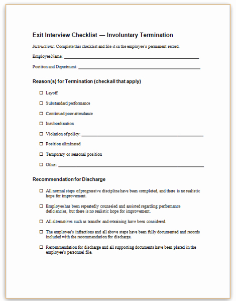 Free Employment Termination forms Beautiful This Sample Checklist May Be Used by An Employer when