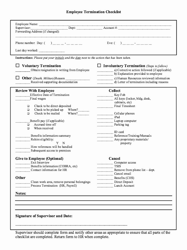 Free Employment Termination forms Fresh Employee Termination Checklist Letter Resume