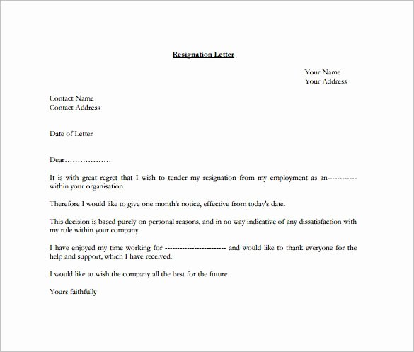 Free Example Of Resignation Letters Beautiful formal Resignation Letter Template – 10 Free Word Excel