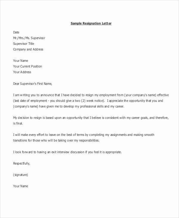 Free Example Of Resignation Letters Fresh 10 Sample Resignation Letters Doc Pdf