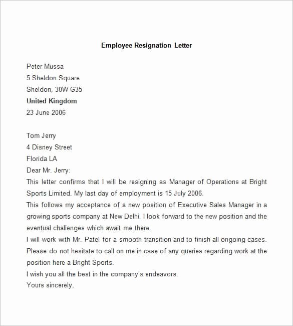 Free Example Of Resignation Letters Inspirational 69 Resignation Letter Template Word Pdf Ipages