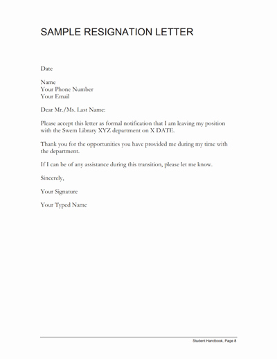 Free Example Of Resignation Letters Inspirational Resignation Letter Free Template