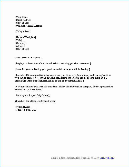 Free Example Of Resignation Letters Lovely Free Letter Of Resignation Template