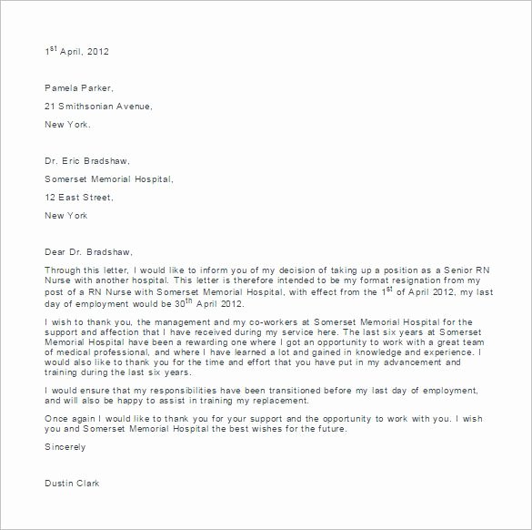 Free Example Of Resignation Letters New 8 Nursing Resignation Letter Templates Free Sample