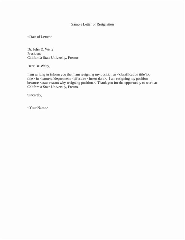 Free Examples Of Resignation Letter Luxury Free 19 Professional Resignation Letter Samples