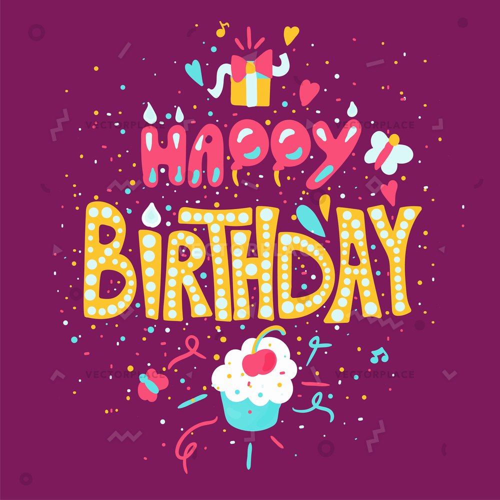 Free Happy Birthday Poster Lovely Happy Birthday Poster Cupcake Celebration Greeting Vector