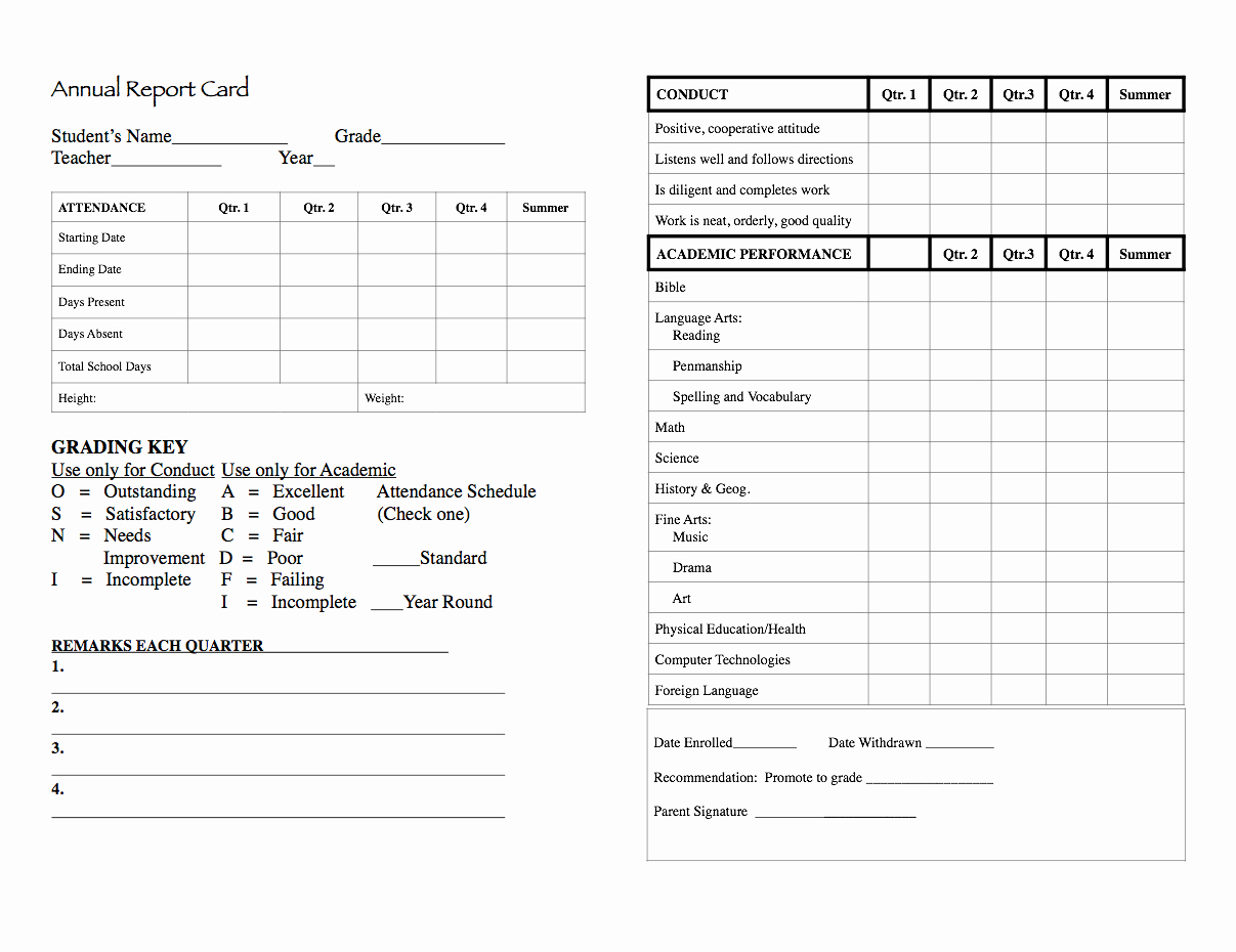 Free Homeschool Report Card Template Fresh Elementary Report Card