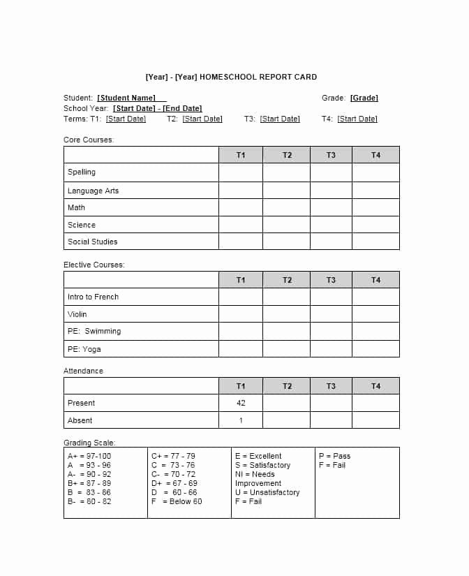 Free Homeschool Report Card Template Lovely Report Card Template