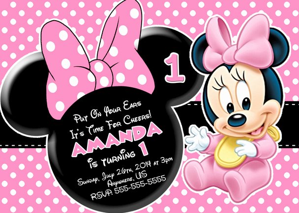 Free Minnie Mouse Invitations Personalized Unique Baby Minnie Mouse 1st Birthday Invitations