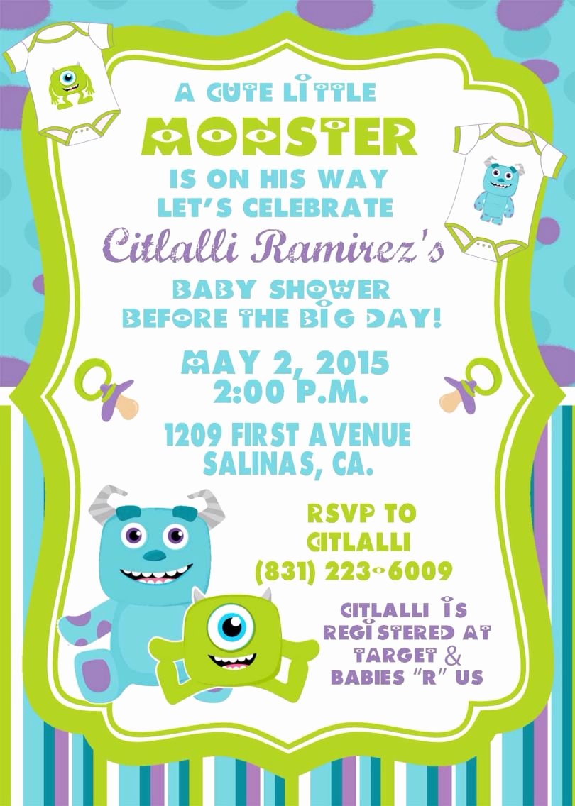 Free Monsters Inc Invitation Template Awesome Monster Inc Baby Shower Invitations by sonalas Posh Paper
