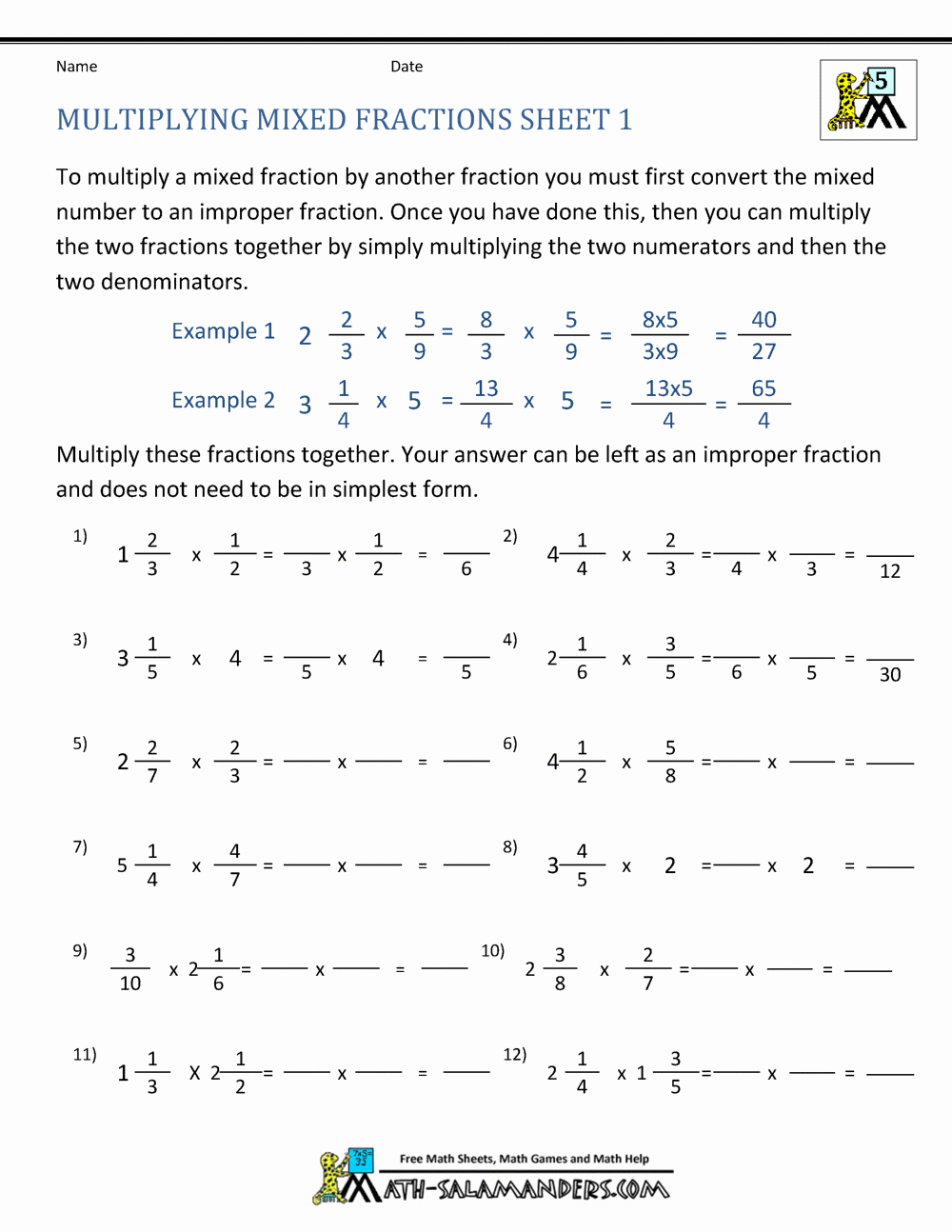 Free Multiplying Fractions Worksheets Best Of Multiplying Mixed Fractions