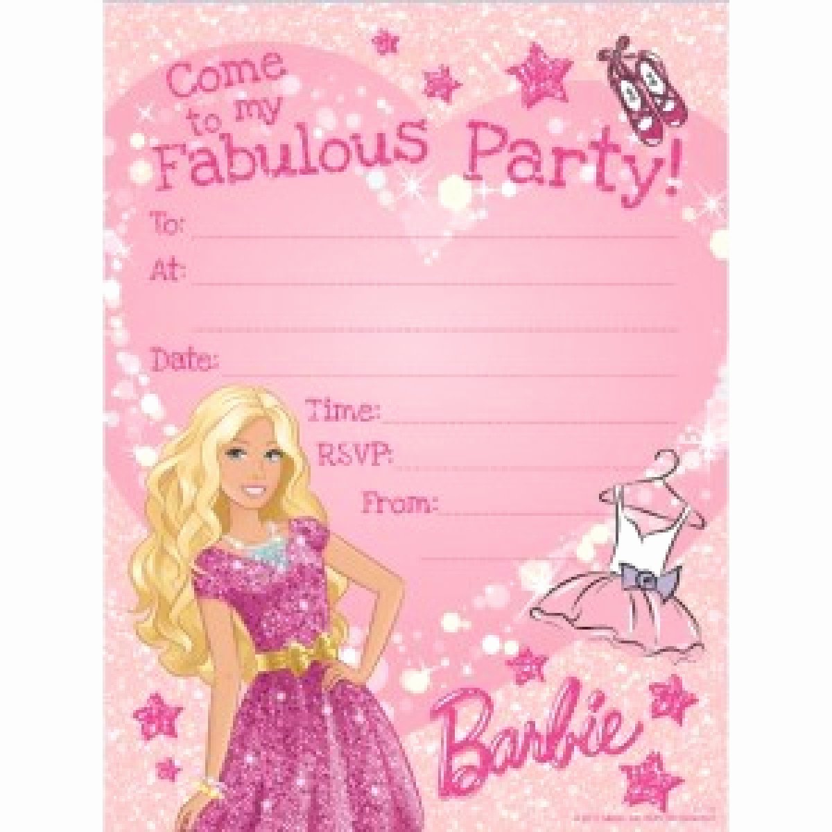 Free Printable Barbie Invitations Elegant Barbie Glitter Invitation Pad Party Decor and Rentals
