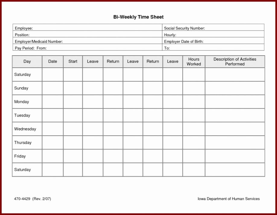 Free Printable Biweekly Time Sheets Awesome Printable Time Sheets Weekly Employee Free Biweekly form