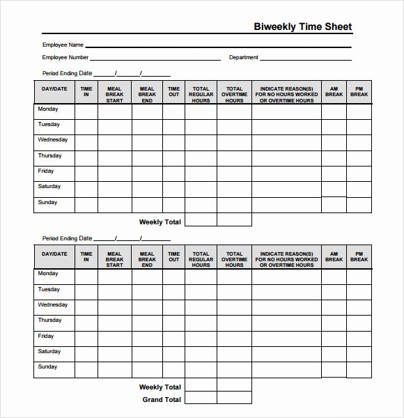 Free Printable Biweekly Time Sheets Inspirational Biweekly Timesheet Template 7 Free Samples Examples