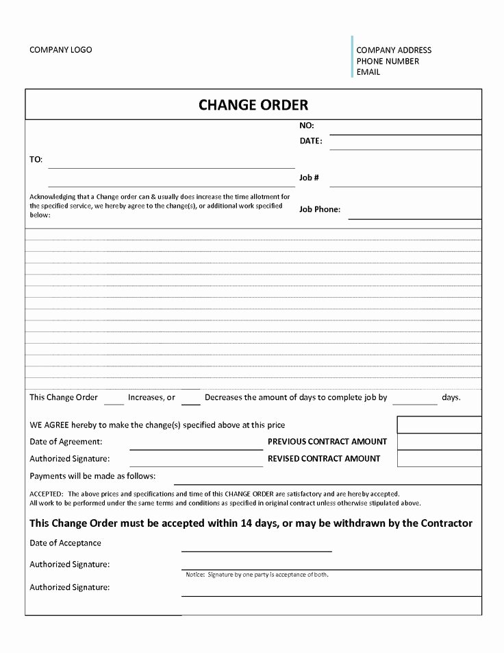 Free Printable Change order forms Unique Change order form Template