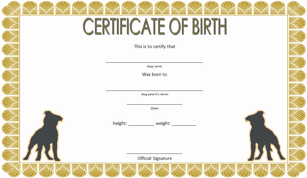 Free Printable Dog Birth Certificate Fresh Dog Birth Certificate Template Editable [9 Designs Free]