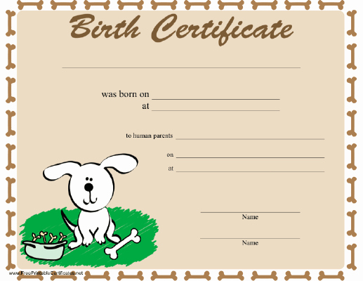 Free Printable Dog Birth Certificate Lovely Puppy Birth Certificate S