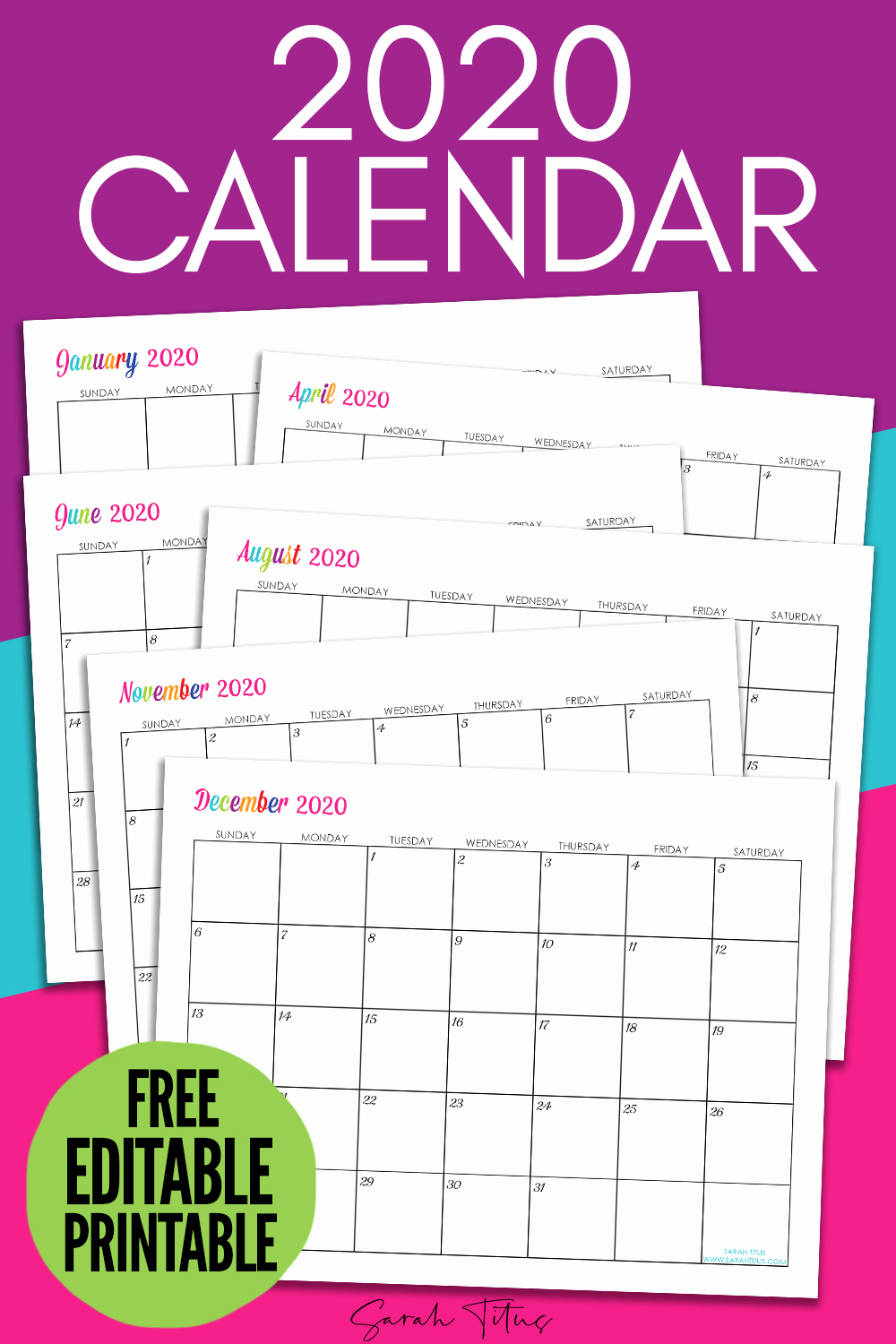 Free Printable Editable Calendar New Custom Editable 2020 Free Printable Calendars Sarah Titus