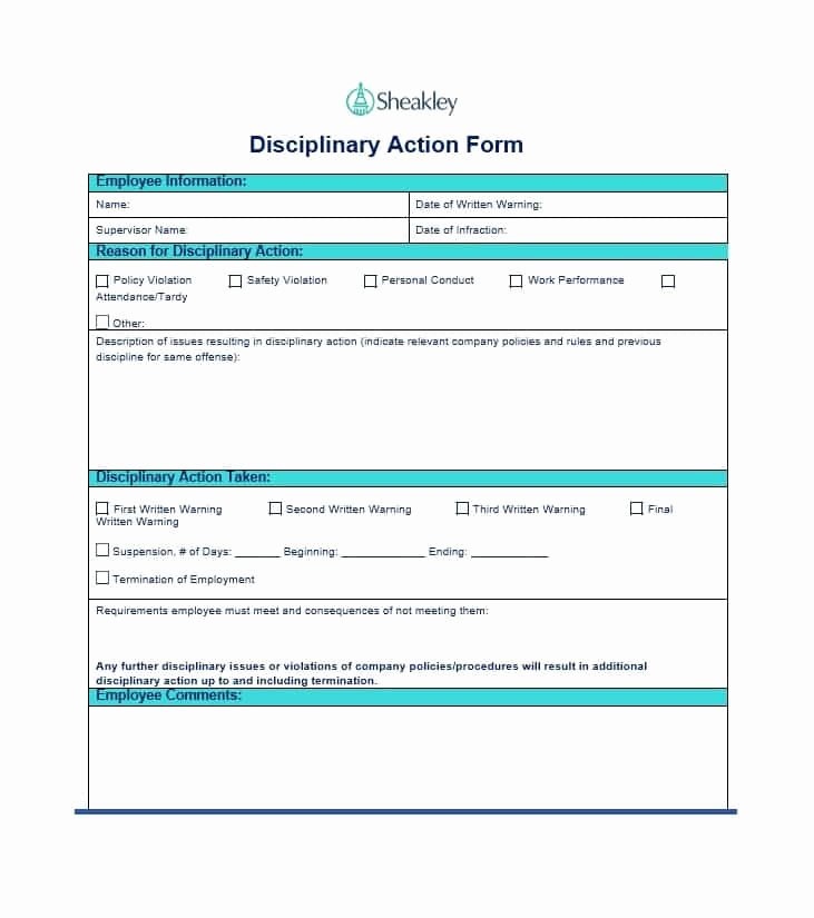 Free Printable Employee Disciplinary forms Beautiful Disciplinary Action form