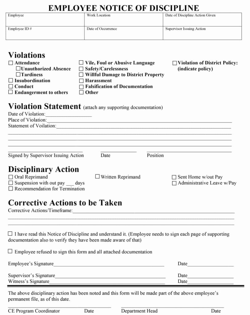 Free Printable Employee Disciplinary forms Best Of Effectiveee Write Up forms Disciplinary Action form forees