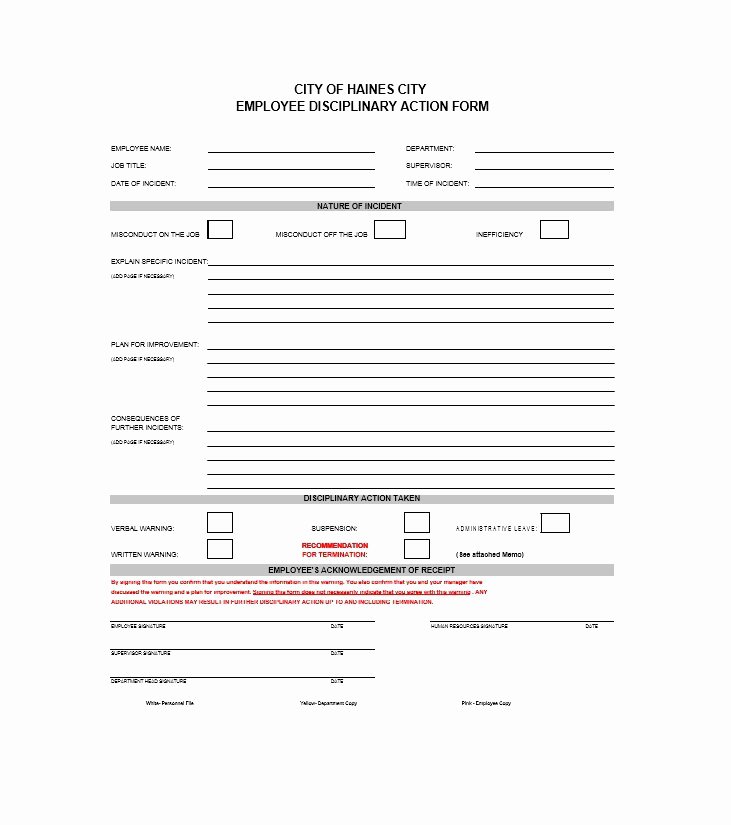 Free Printable Employee Disciplinary forms Lovely 40 Employee Disciplinary Action forms Template Lab