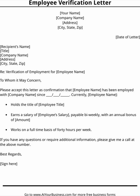 Free Printable Employment Verification Letter Fresh Employment Verification Letter Template