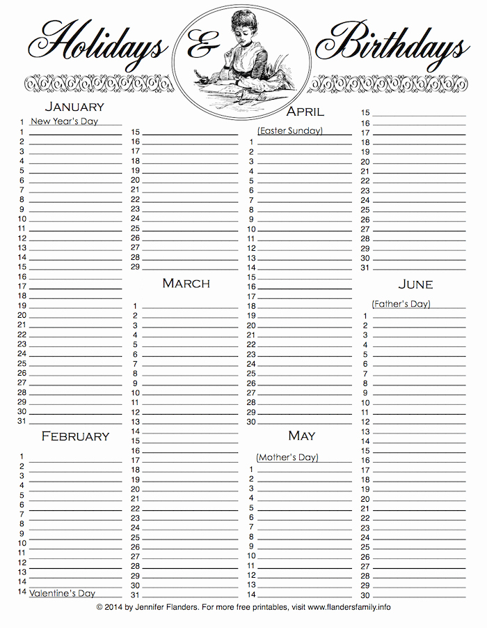 Free Printable Family Calendar Beautiful Birthday List Free Printable Flanders Family Homelife