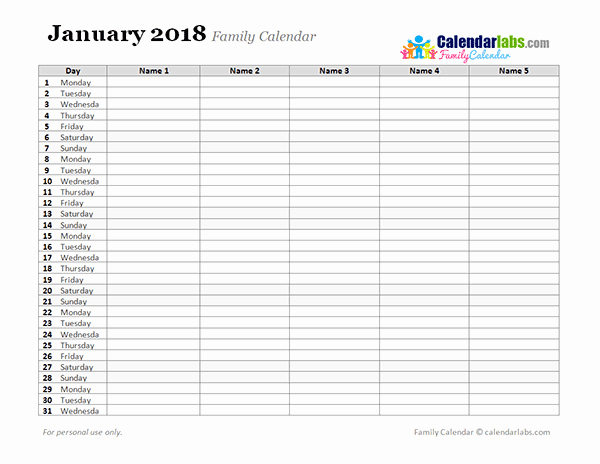 Free Printable Family Calendar New 2018 Monthly Planner Template Free Printable Templates