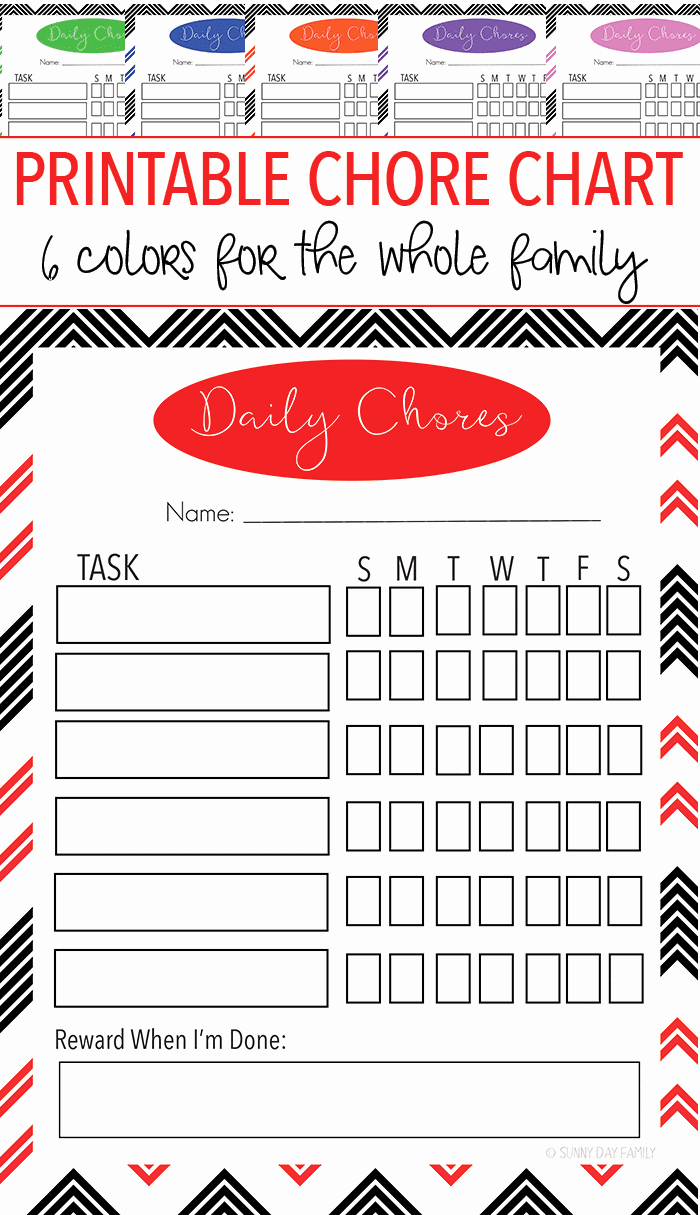 Free Printable Family Chore Charts Lovely Free Printable Family Chore Chart Set with 6 Colors