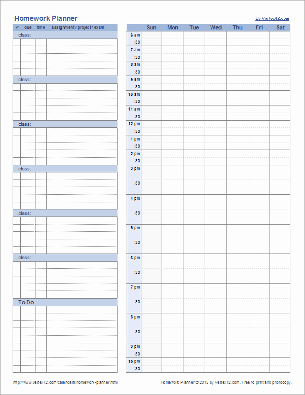 Free Printable Homework Planner Unique Homework Planner Template
