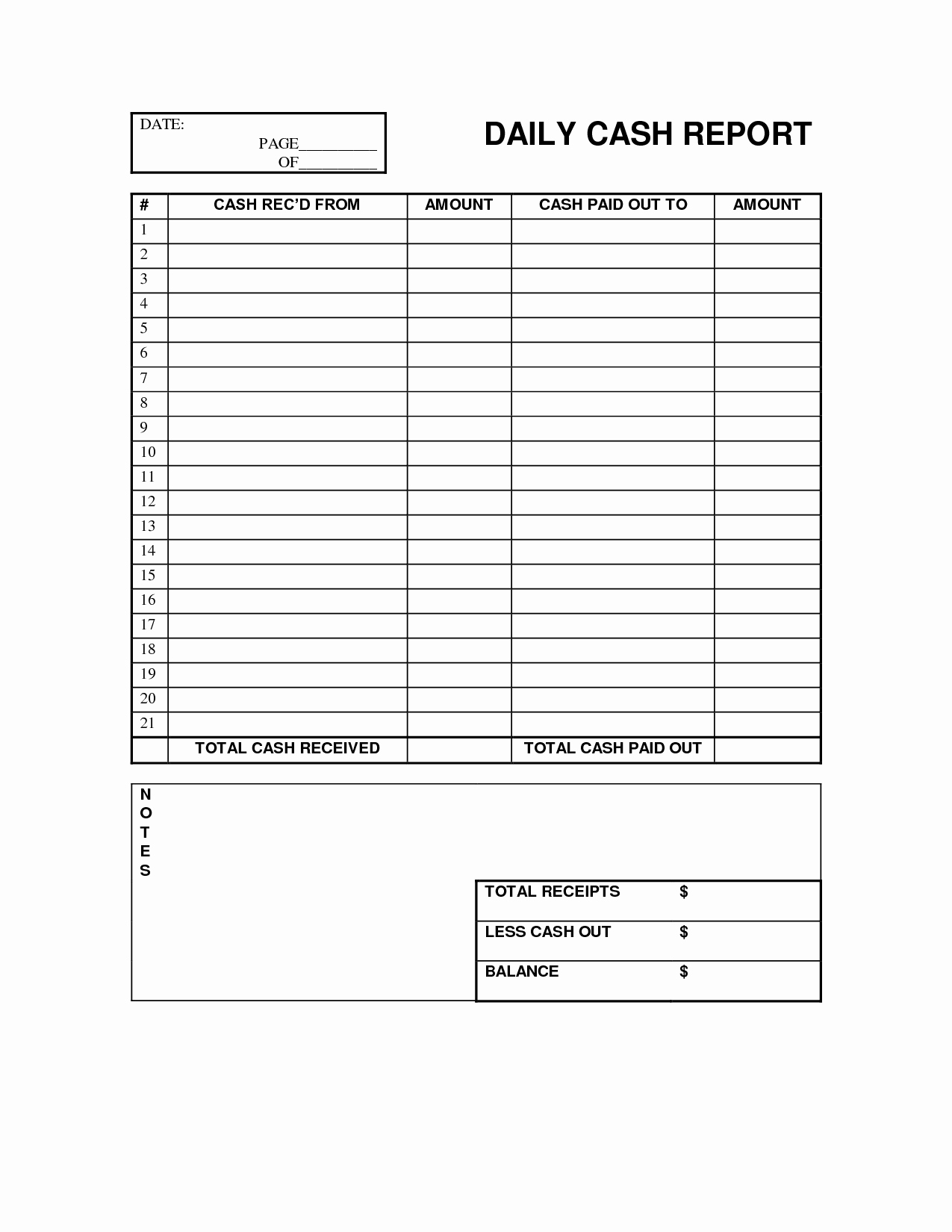 Free Printable Office forms Beautiful Cash Log Out