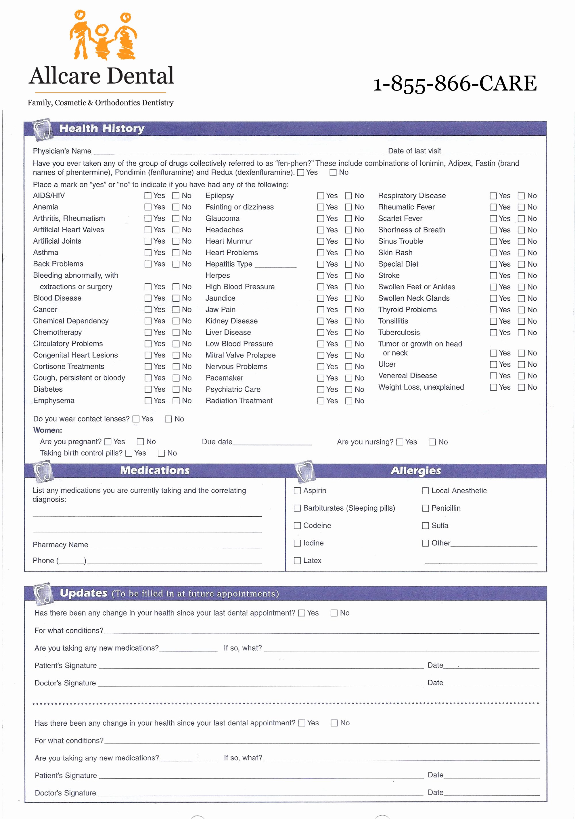 Free Printable Office forms Elegant Medical History form for Dental Fice